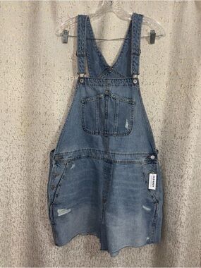 Old Navy Womens Blue Denim Bib Overalls Shortalls Raw Hem, NWT, Size XL